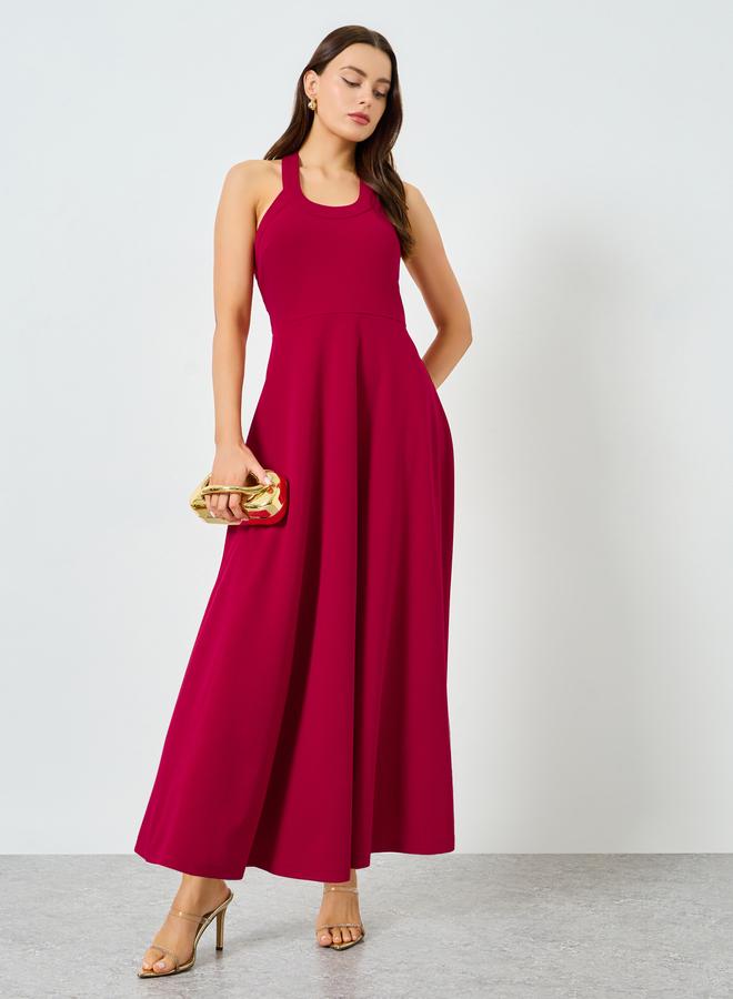 Take Two Red Halter Neck Sleeveless A-Line Maxi Dress - Image 1